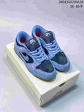 Pair of blue and dark navy Nike SB Dunk Low Pro sneakers shown from above